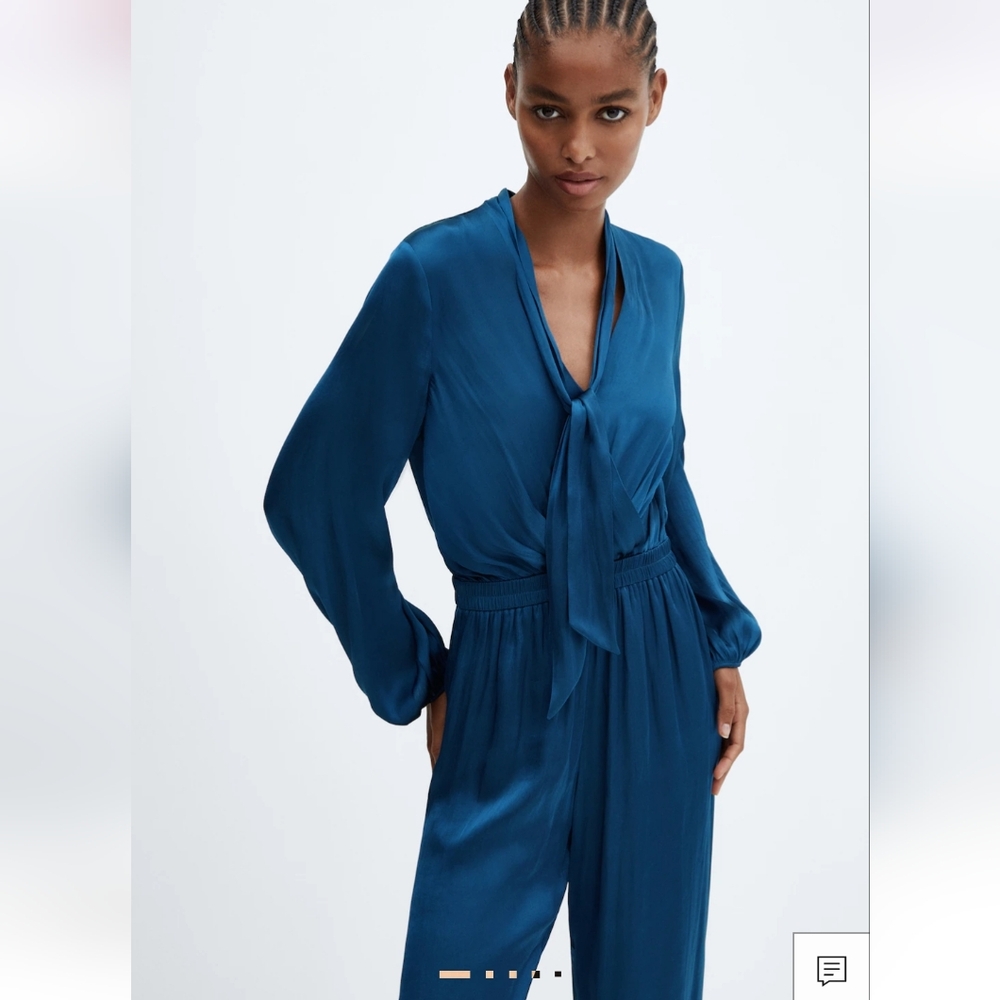 Mango Long satin jumpsuit with bow NWT